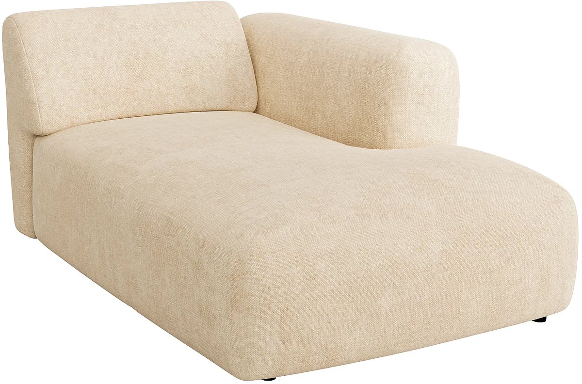 Vente-unique Chaise longue rechts module met armleuning in beige stof van Maison Céphy POGNI