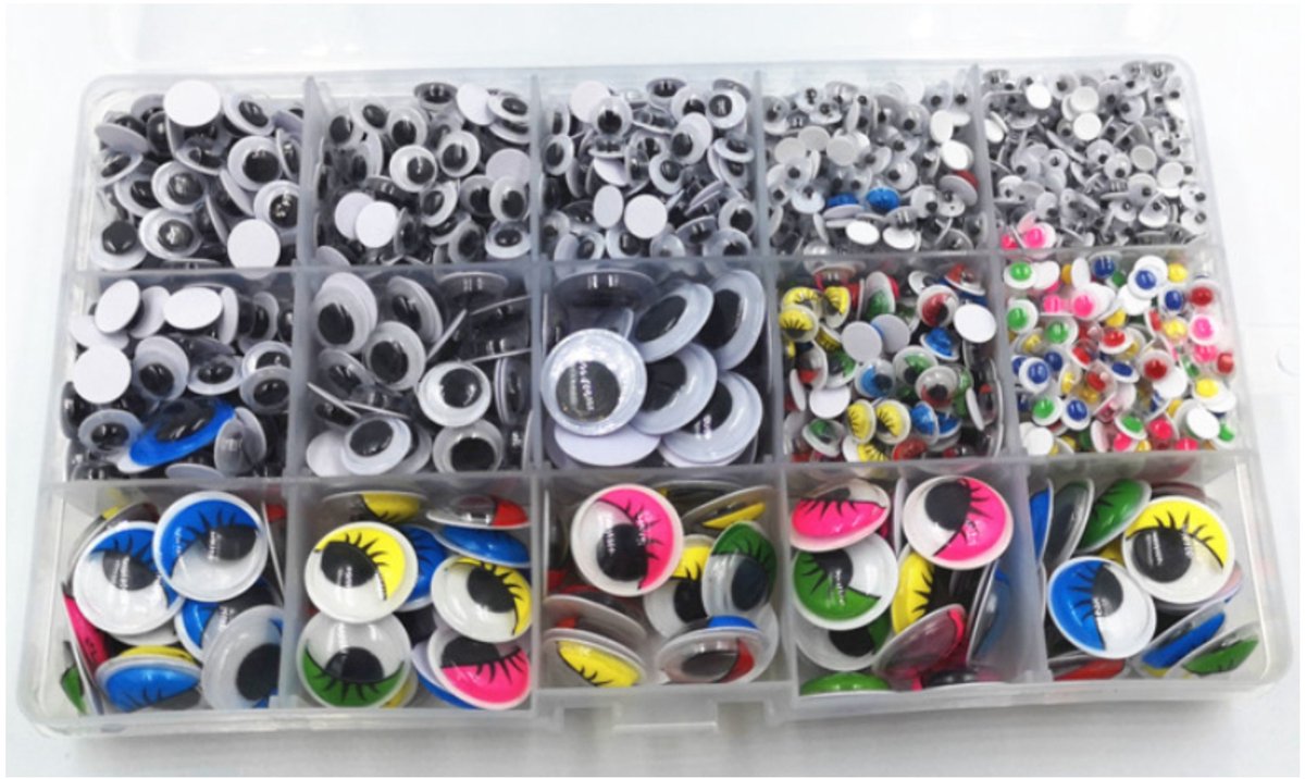 Fako Bijoux - 1500 Wiebeloogjes Wenkbrauw - Zelfklevende Hobby Oogjes - Knutsel Oogjes - Diverse Afmetingen - Diverse Kleuren - 1500 Stuks
