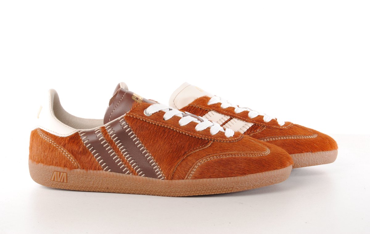 Caval dames sneaker Cava koeienhuid naturel met beige en bruin leder