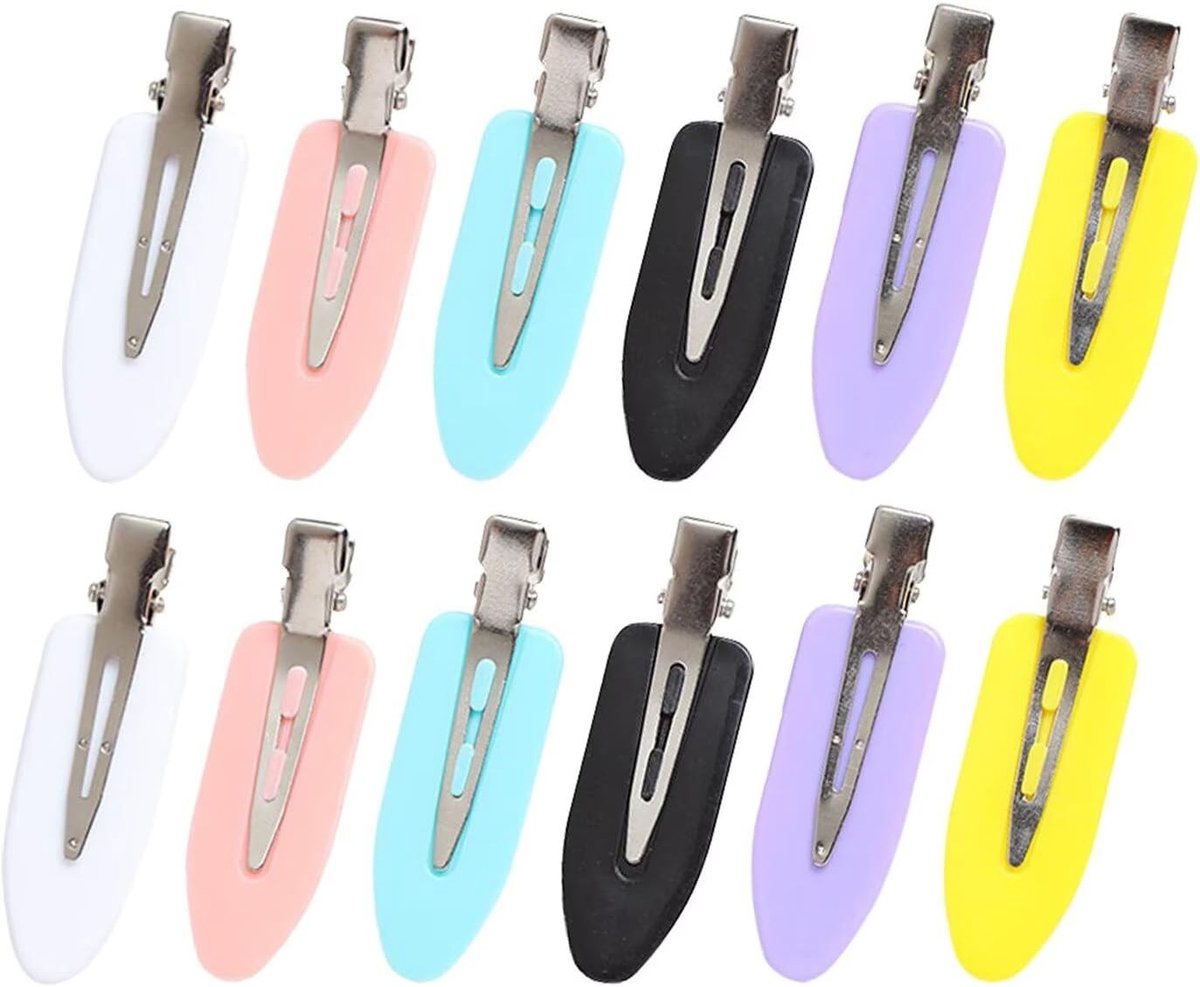 12-delige set naadloze haarclips voor haarstyling en make-up in 6 kleuren - zwart, roze, wit, geel, blauw, paars
