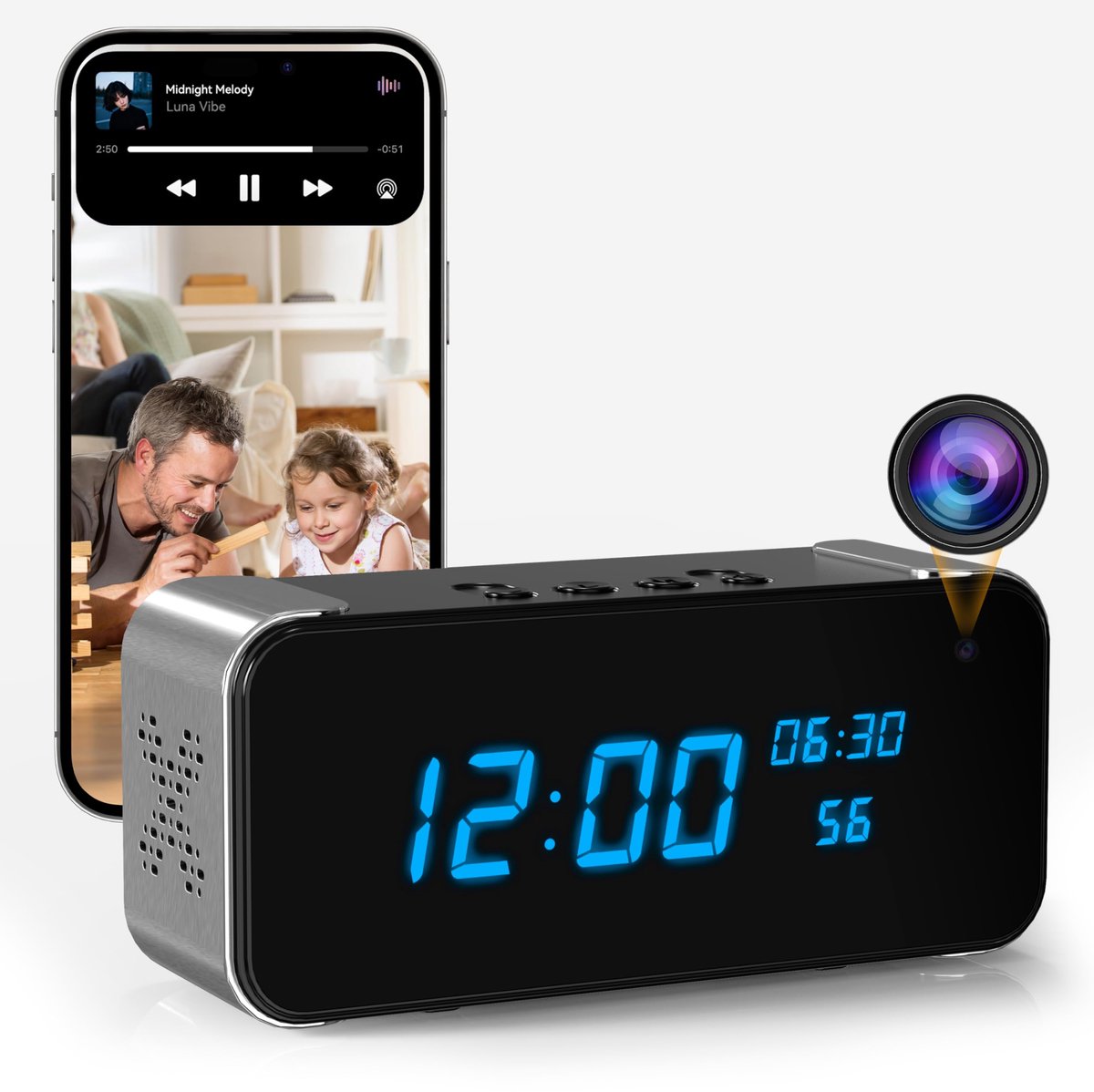 Spycam 4K Mini Camera met WiFi Nachtzicht Bewegingsdetectie SD-Kaartopname en Bluetooth Speaker
