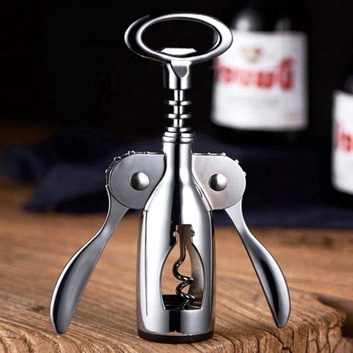 Flessenopener met Vleugels - Kurkentrekker RVS - Flessen Openen - Ergonomisch Ontwerp - 18 cm - Chroom