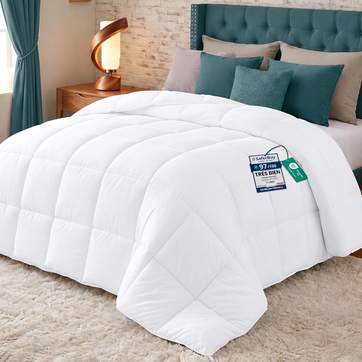 Dekbed 220x240 cm, microvezel, wit, boxpatroon, polyestervulling