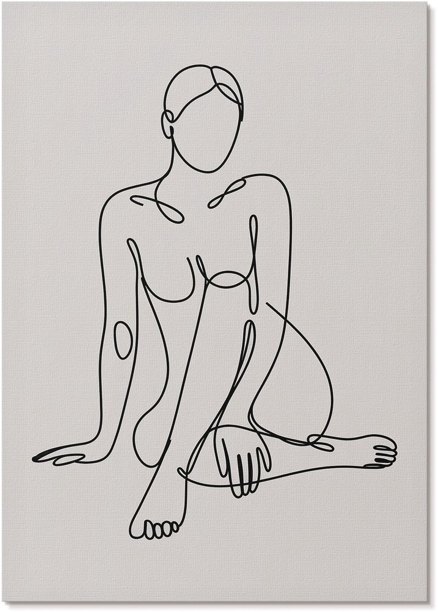 Tulup Polycanvas Wandposter - Lijntekening Van Vrouwen, Lijntekening - A4 - Wit Kunst - Rechthoek - Interieurdecoratie - Woonkamer, Slaapkamer, Kantoor - Minimalist