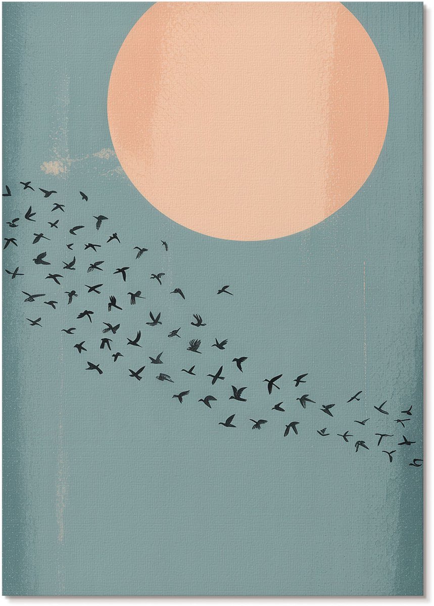 Tulup Polycanvas Wandposter - Vogels In De Lucht, Illustratie - A4 - Blauw Wandposter - Rechthoek - Canvasposter - Woonkamer, Slaapkamer, Kantoor - Modern