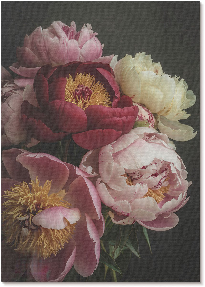 Tulup Polycanvas Wandposter - Pioenrozen, Fotografie - A4 - Roze Kunst - Rechthoek - Interieurdecoratie - Woonkamer, Slaapkamer, Kantoor - Klassiek