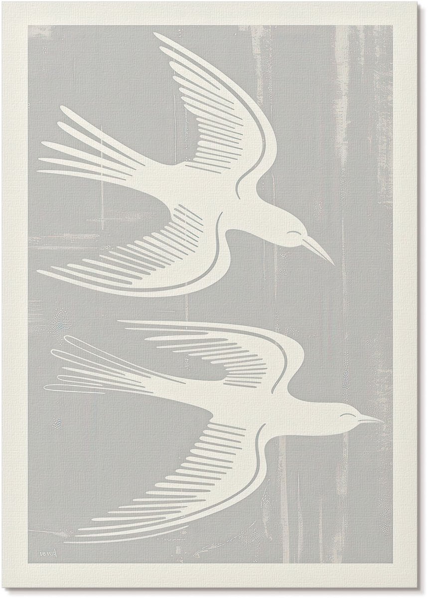 Tulup Polycanvas Wandposter - Minimalistische Vogels, Illustratie - A4 - Grijs Motief - Rechthoek - Interieurdecoratie - Woonkamer, Slaapkamer, Kantoor - Minimalist