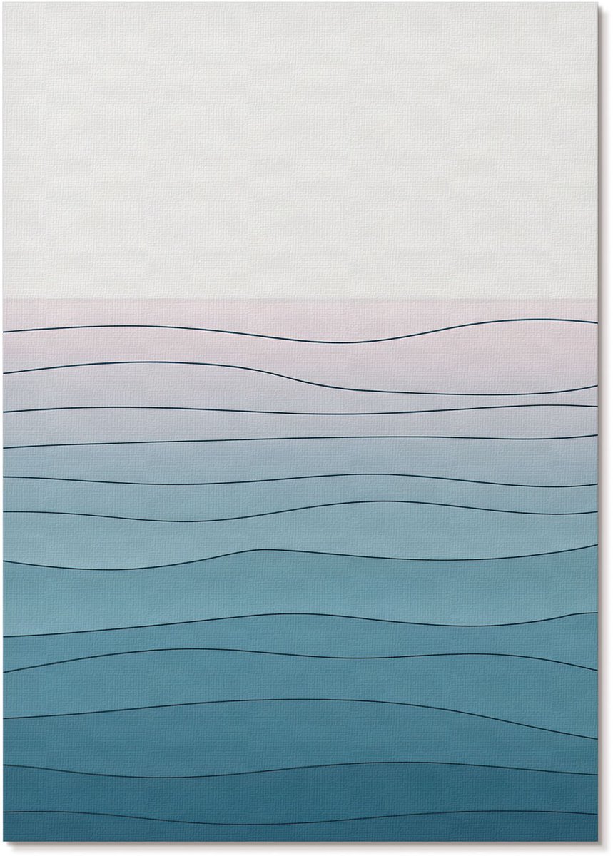 Tulup Polycanvas Wandposter - Minimalistische Golven, Illustratie - A4 - Blauw Decoratie - Rechthoek - Muurkunst - Woonkamer, Slaapkamer, Kantoor - Modern