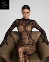 Sexy Lingerie – Erotische Catsuit – Lingerie Erotisch – Lingerie Sexy Setje – Luipaardpatroon & Kant – Open Rug – Dames lingerie – Erotische verleidelijke Bodystocking – Kinky – One Size