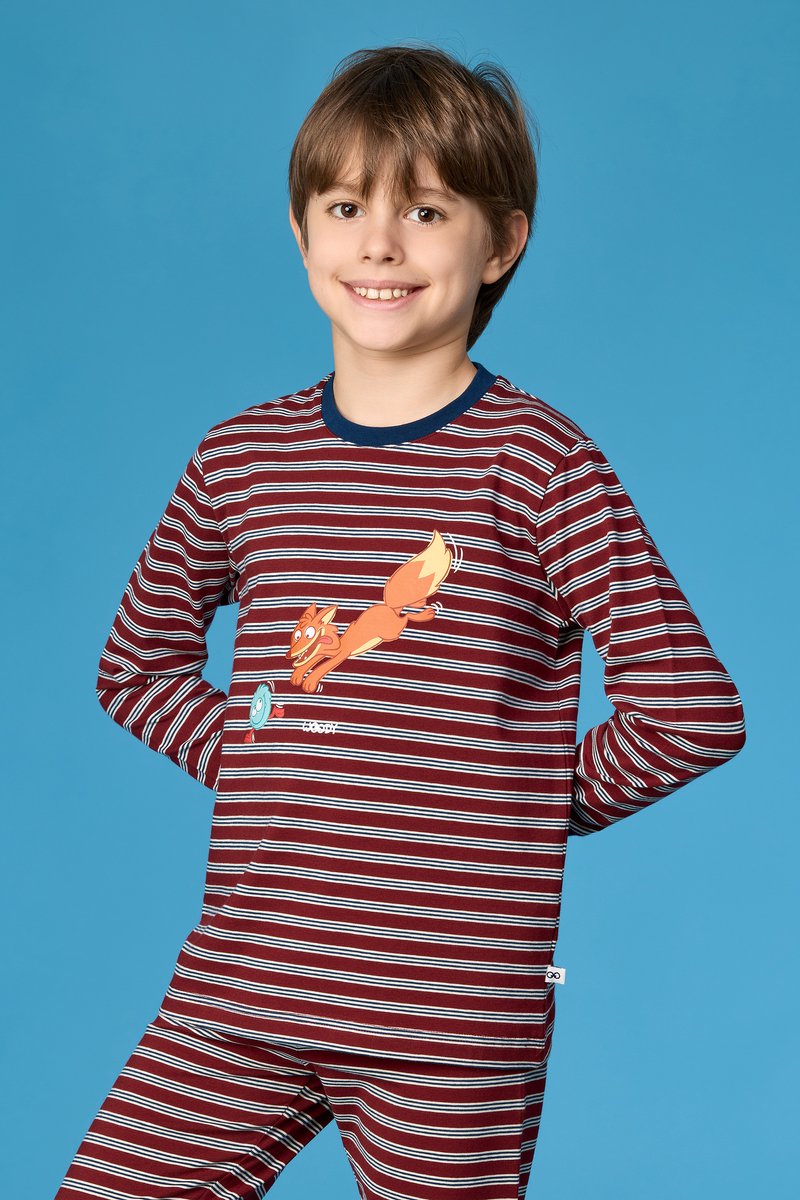 Woody Jongens-Heren pyjama bordeaux streep - maat 176/16J