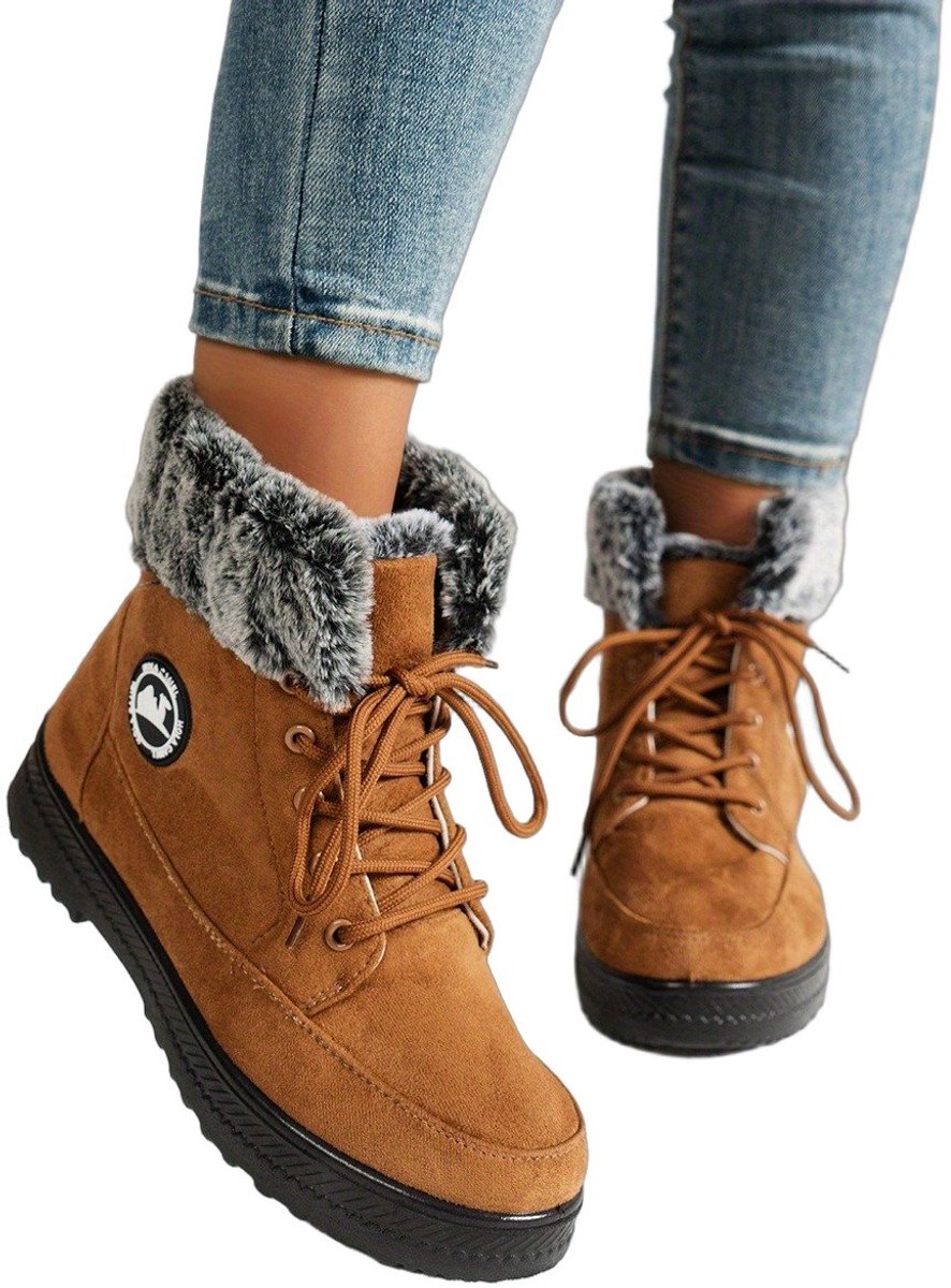 Currero Snowboots Dames Sneeuwlaarzen Dames Winterlaarzen Gevoerde Winterschoenen Waterdicht Antislip Zool Warm Gevoerd Wandellaarzen Winter Sepia