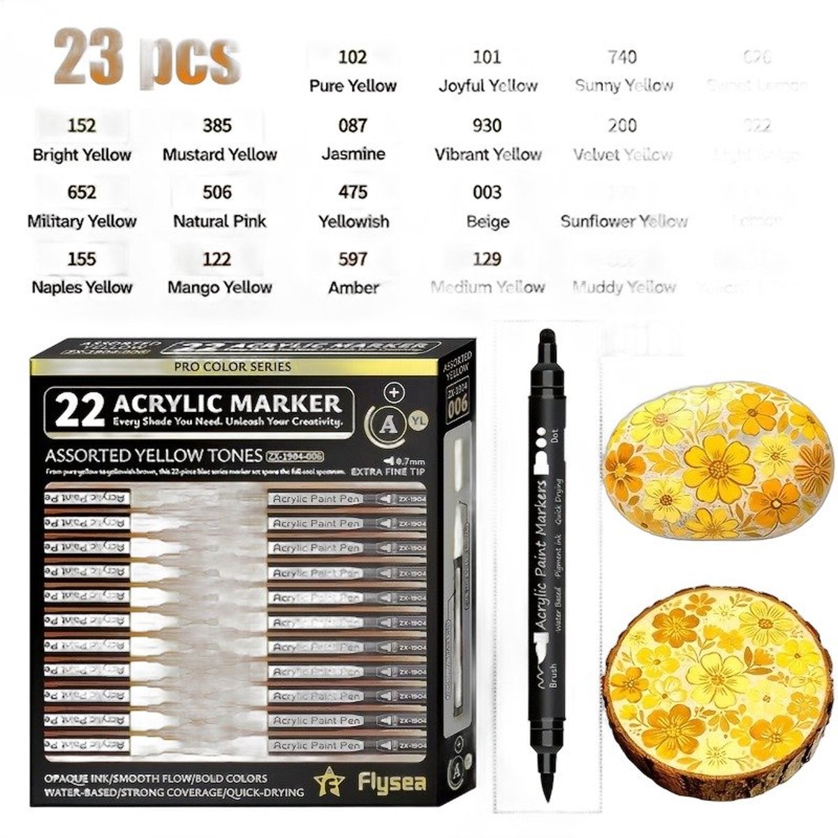 Currero Aquamarkers - Twinmarkers - Brushpennen - Stiften - Markeerstiften Op Waterbasis - Dual Tip - Tekenen En Kleuren - 23-Delig Set Geel