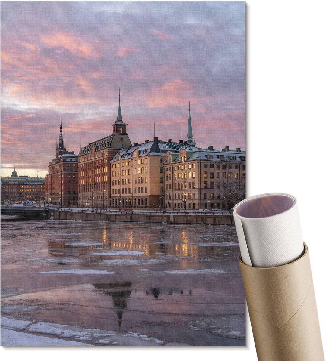 Coloray Polycanvas Wandposter - Steenformatie, Zwart-wit - A4 - Roze Design - Rechthoek - Canvasposter - Woonkamer - Klassiek