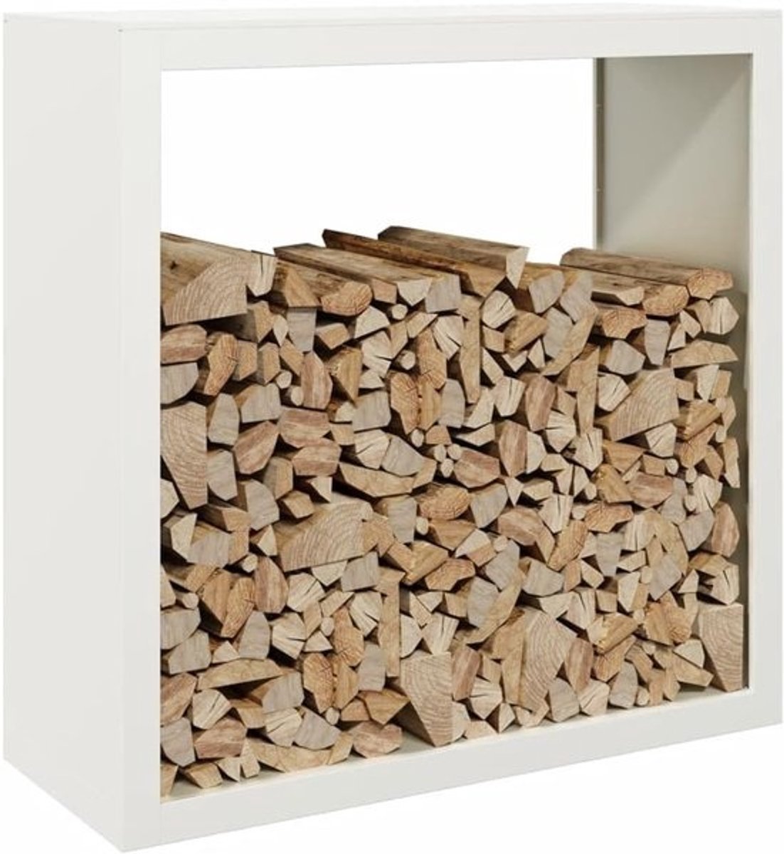 Brandhoutrek - Haardhoutopslag - Buitenhaard - Stalen Constructie - 100x40x100 cm - Wit