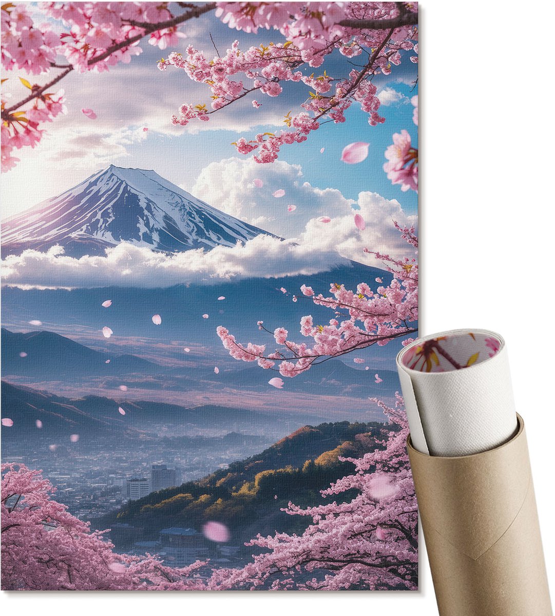 Coloray Polycanvas Wandposter - Aziatisch Landschap, Illustratie - A4 - Roze Illustratie - Rechthoek - Canvasposter - Woonkamer, Slaapkamer, Kantoor - Romantisch