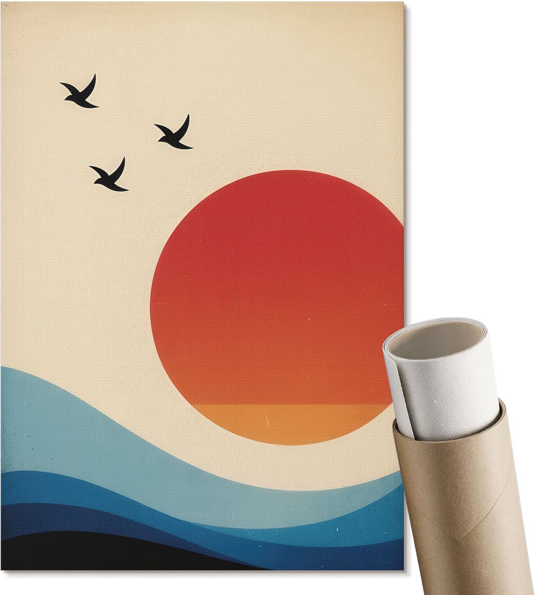 Coloray Polycanvas Wandposter - Zeelandschap, Zwart-wit - A3 - Roze Poster - Rechthoek - Interieurdecoratie - Kantoor - Klassiek