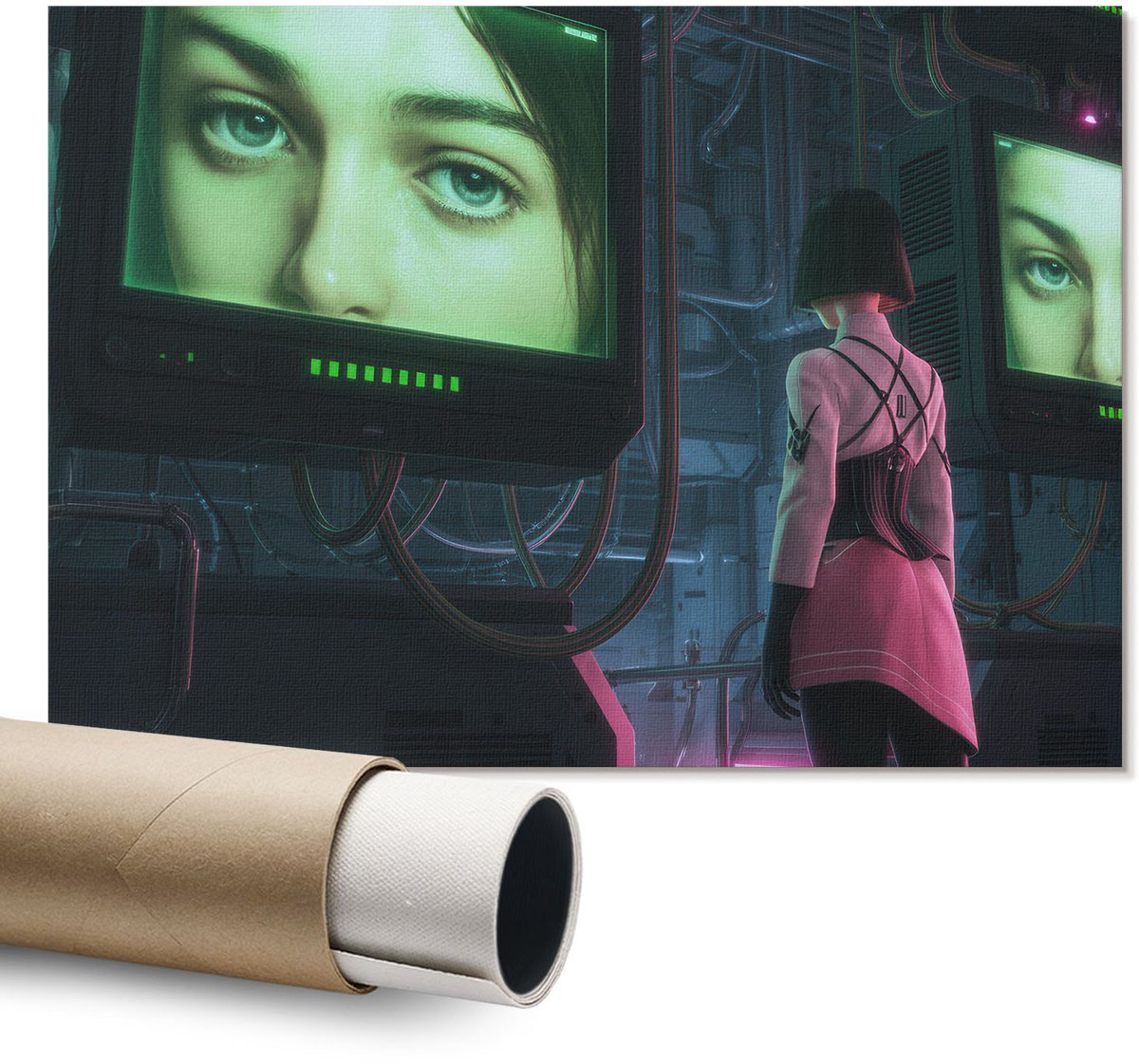 Coloray Polycanvas Wandposter – Futuristische Technologie, Groen – A1 – Crème Motief – Rechthoek – Wandkunst – Slaapkamer – Expressief