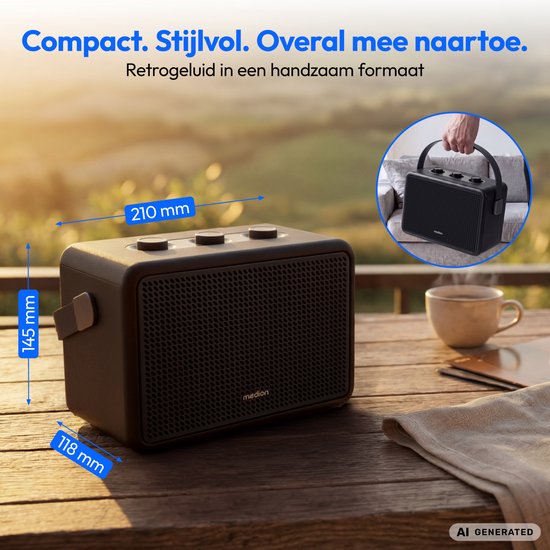 MEDION BXO-1 Bluetooth-luidspreker – Krachtig geluid in een hoogwaardig retro-ontwerp, tot 15 uur batterijduur, Bluetooth 5.3, IPX4, USB-C, zwart | Kraftvoller Sound im hochwertigen Retro-Design, Blue — afbeelding 5