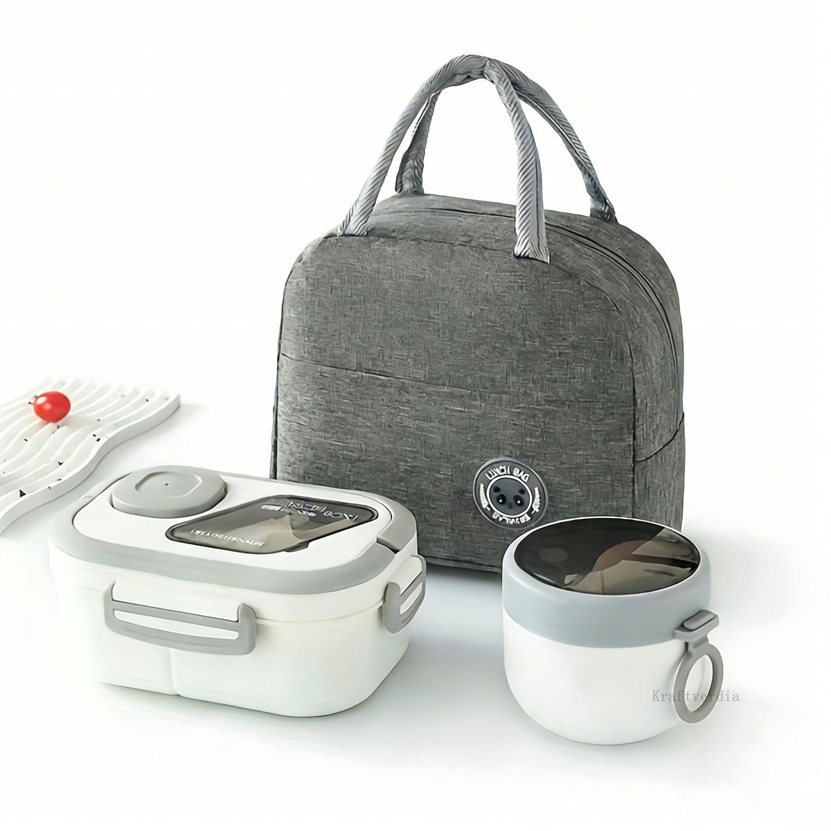 casalora - Lunchbox Set 1200+600ml - Yoghurt en Muesli beker to go - broodtrommel met sausbox ‌en bestek‌ - Lunchpot met Isolerende Draagtas -Bento box voor volwassenen en kinderen‌ - Voor Werk, School, Picnic - Wit
