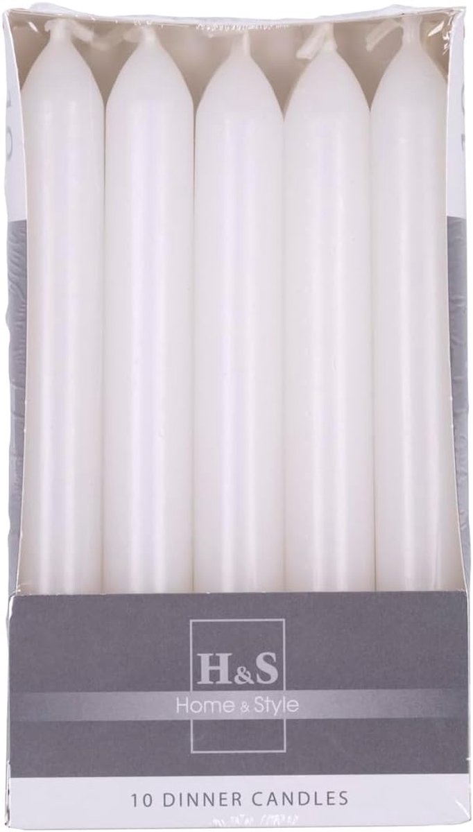 Dinerkaarsen - Set van 10 - 17 x 2 cm - Wit