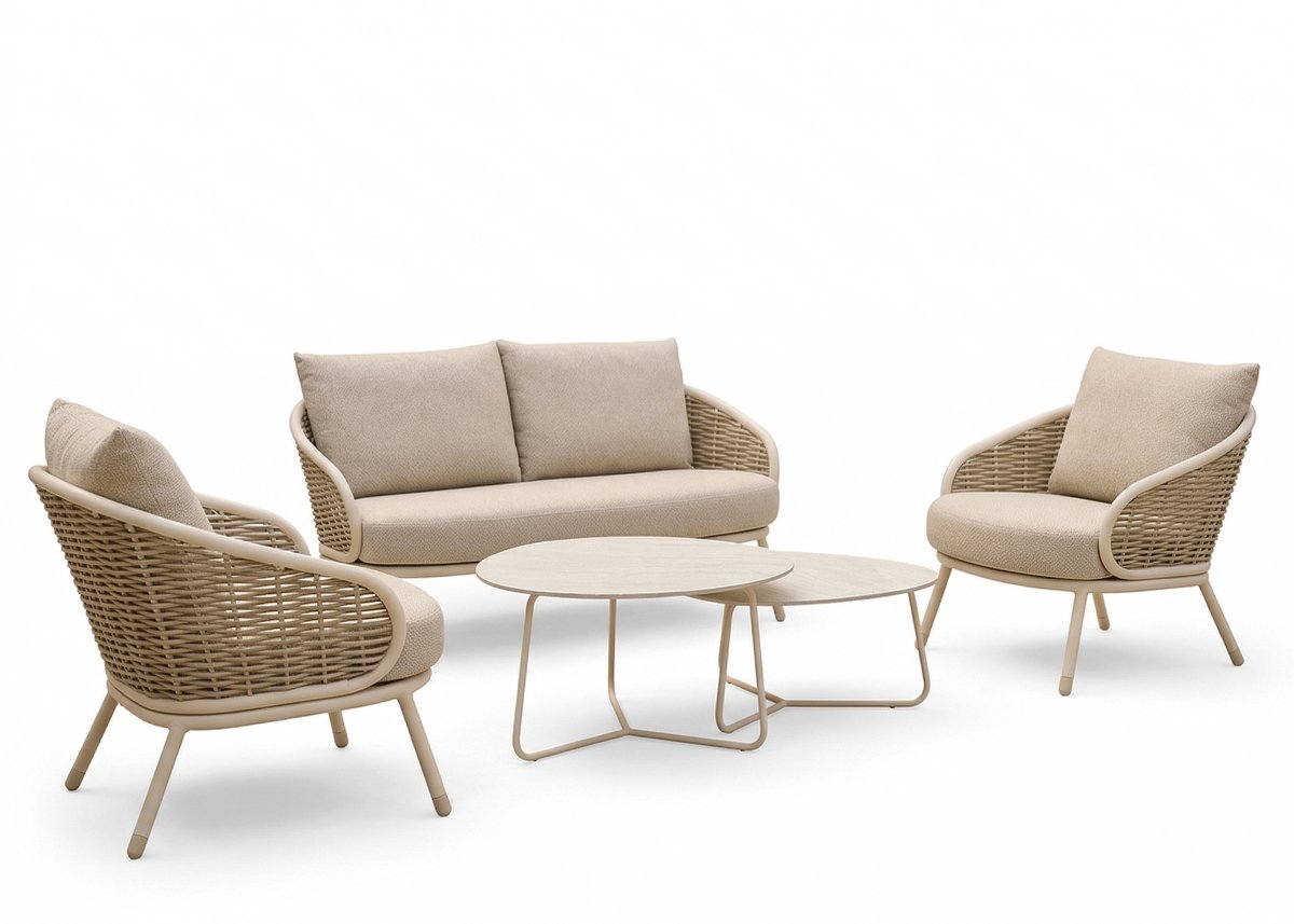 Apple Bee Pine Key Loungeset 5-delig - Incl Tafels - Nr. 6 - Oyster