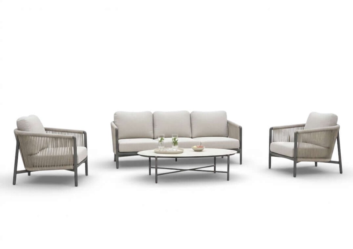 Apple Bee Bora Bora Loungeset 4-delig Nr. 2 | Taupe Rope & Keramiek
