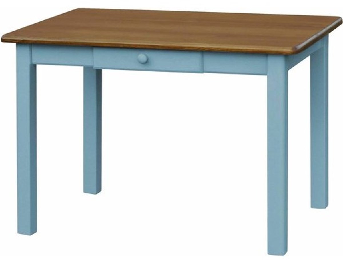 Eettafel met lade - Keukentafel Rechthoekig - Gezellig Tafelen - Handgemaakt Grenenhout - 70 x 90 cm - Blauw