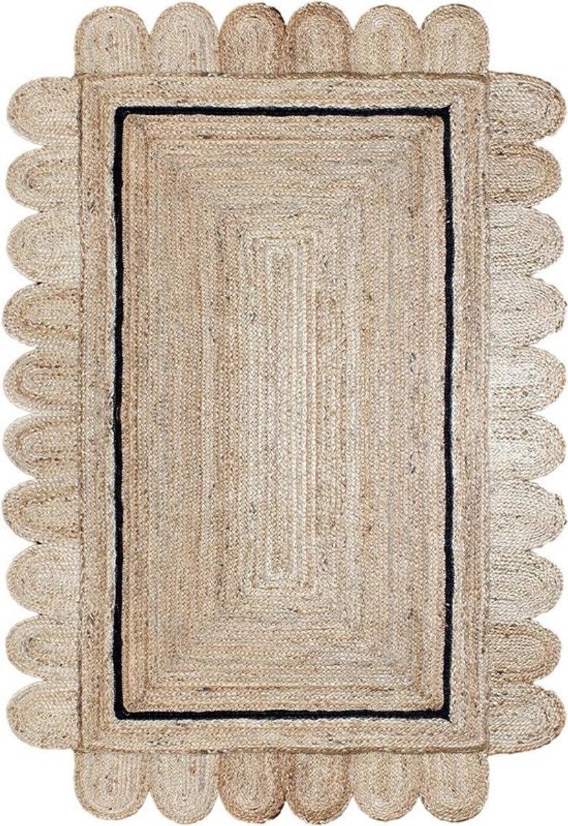 Jute Vloerkleed - Handgeweven Kelim - Ruimte Verfraaien - Geschulpte Rand - 20 x 20 cm - Beige Zwart