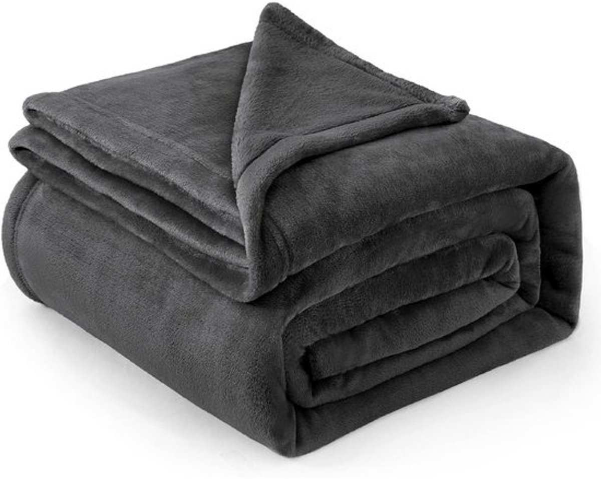 Fleecedeken - Pluche deken Microvezel plaid - Comfortabel ontspannen - Extra zacht en warm - 274 x 229 cm - Donkergrijs