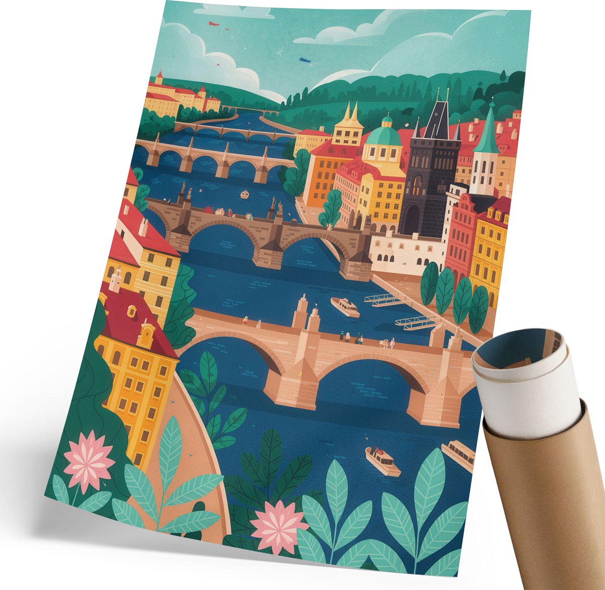 Coloray Canvas Poster Polycanvas - Ochtendrust, Groente - 420 x 594 mm - Blauw Decoratie - Rechthoek - Canvasposter - Kantoor - Minimalist