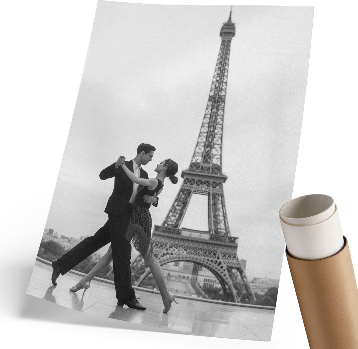 Coloray Polycanvas Poster - Dansen In Parijs, Fotografie - 210 x 297 mm - Zwart-wit Wanddecoratie - Rechthoek - Kunstposter - Woonkamer, Slaapkamer, Kantoor - Klassiek