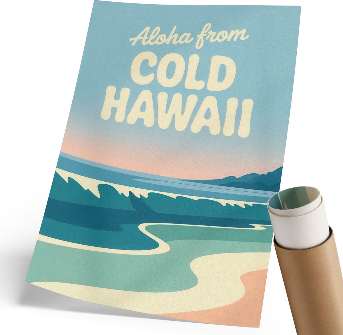 Coloray Polycanvas Wandposter - Koud Hawaï, Illustratie - 210 x 297 mm - Blauw Patroon - Rechthoek - Interieurdecoratie - Woonkamer, Slaapkamer, Kantoor - Retro