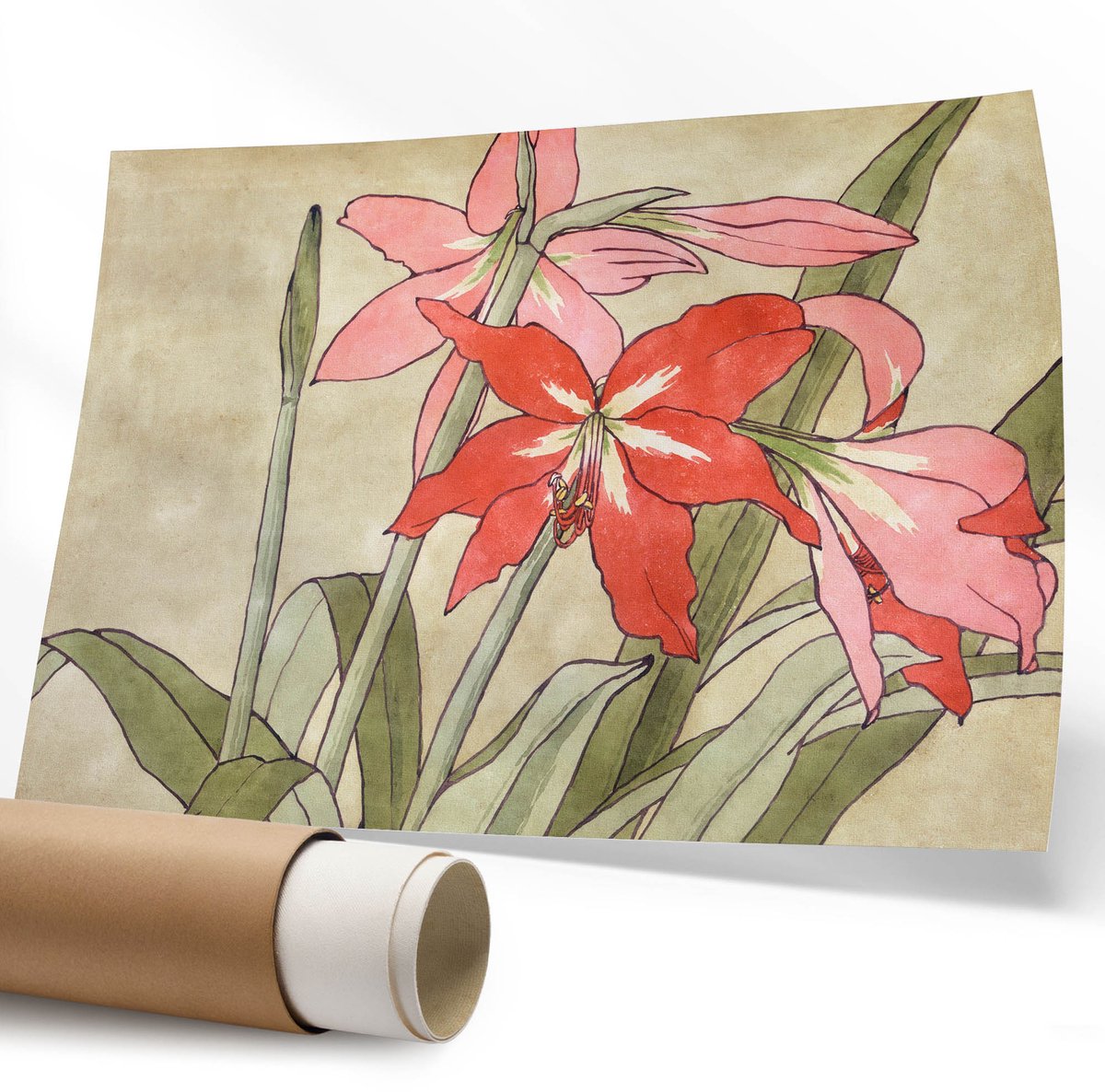 Coloray Polycanvas Wandposter – Amaryllis, Groen – 594 x 840 mm – Blauw Motief – Rechthoek – Wandkunst – Slaapkamer – Minimalist