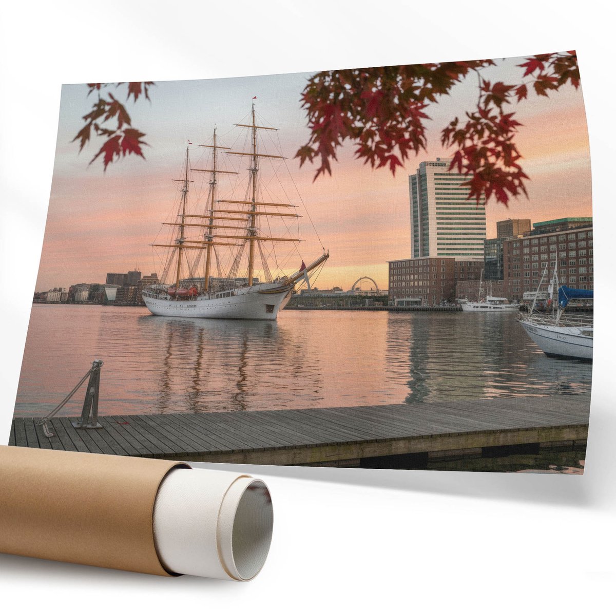 Coloray Polycanvas Wandposter – Een Zeilschip en een Panorama, Blauw – 594 x 840 mm – Grijs Motief – Rechthoek – Canvas Wandposter – Slaapkamer – Klassiek