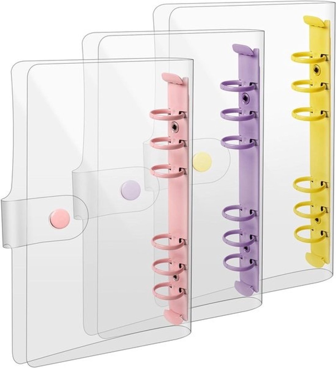 A6 Ringband Mapjes - Budget Mapjes - Notities Organiseren - Zachte PVC Hoes - A6 Formaat - Geel Paars Roze