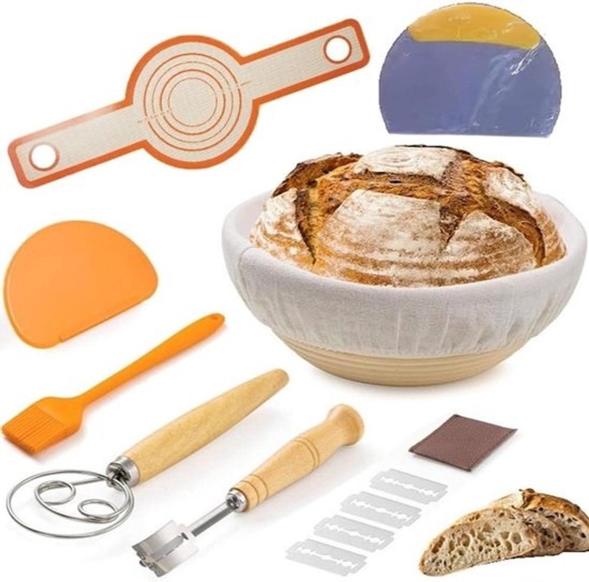 Broodrijsmand Set - Rijsmand Deegkrabber - Ambachtelijk Brood Maken - Compleet Bakgerei - 26 x 24 x 14 cm