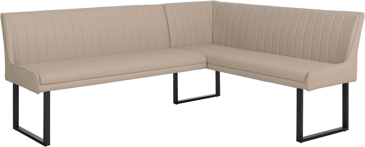 Hoekbank MCW-O82, eetkamerbank, kunstleer en metaal, 210 x 159 cm ~ beige