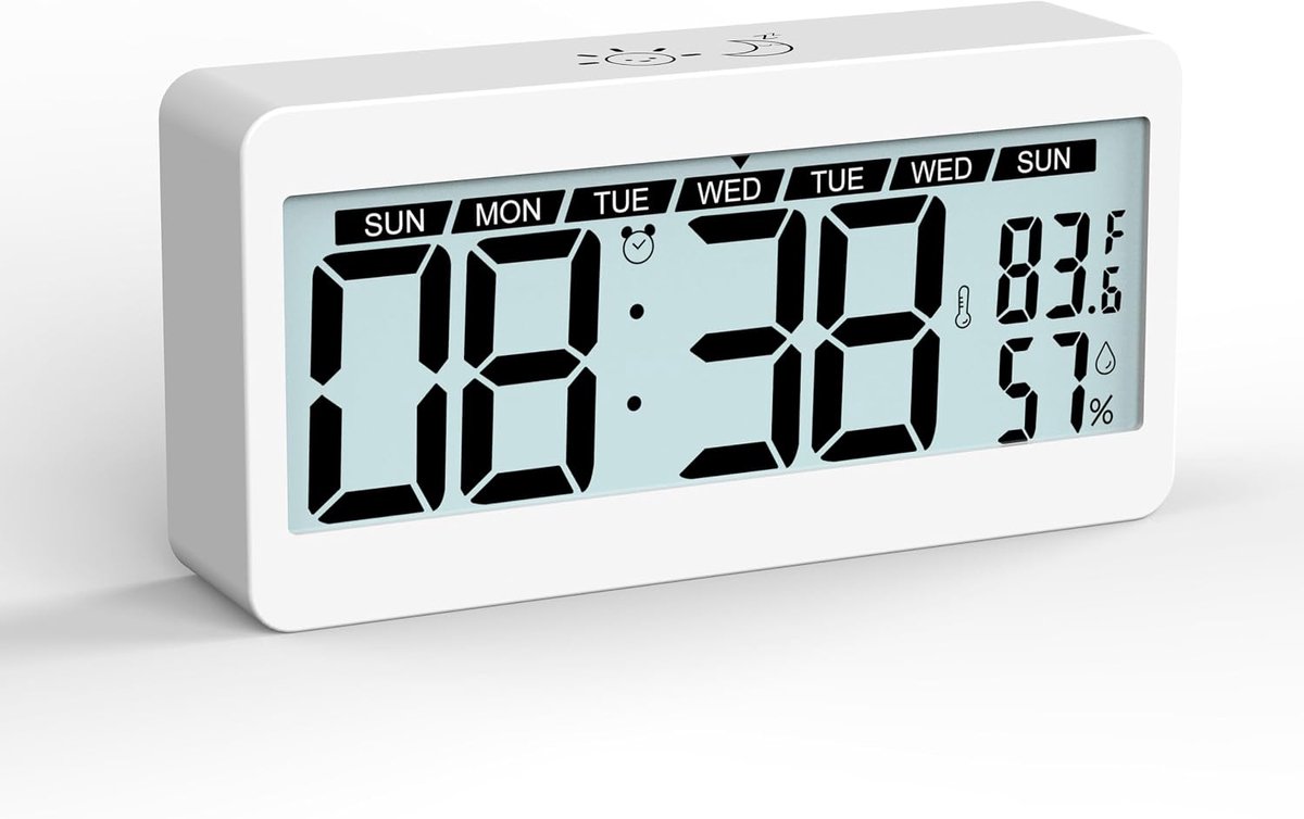 Digitale LCD-wandklok met nachtlampje, batterij-bureauklok met magnetische aantrekkingskracht, bedklok met temperatuurvochtigheid en datumweergave (B-modus)