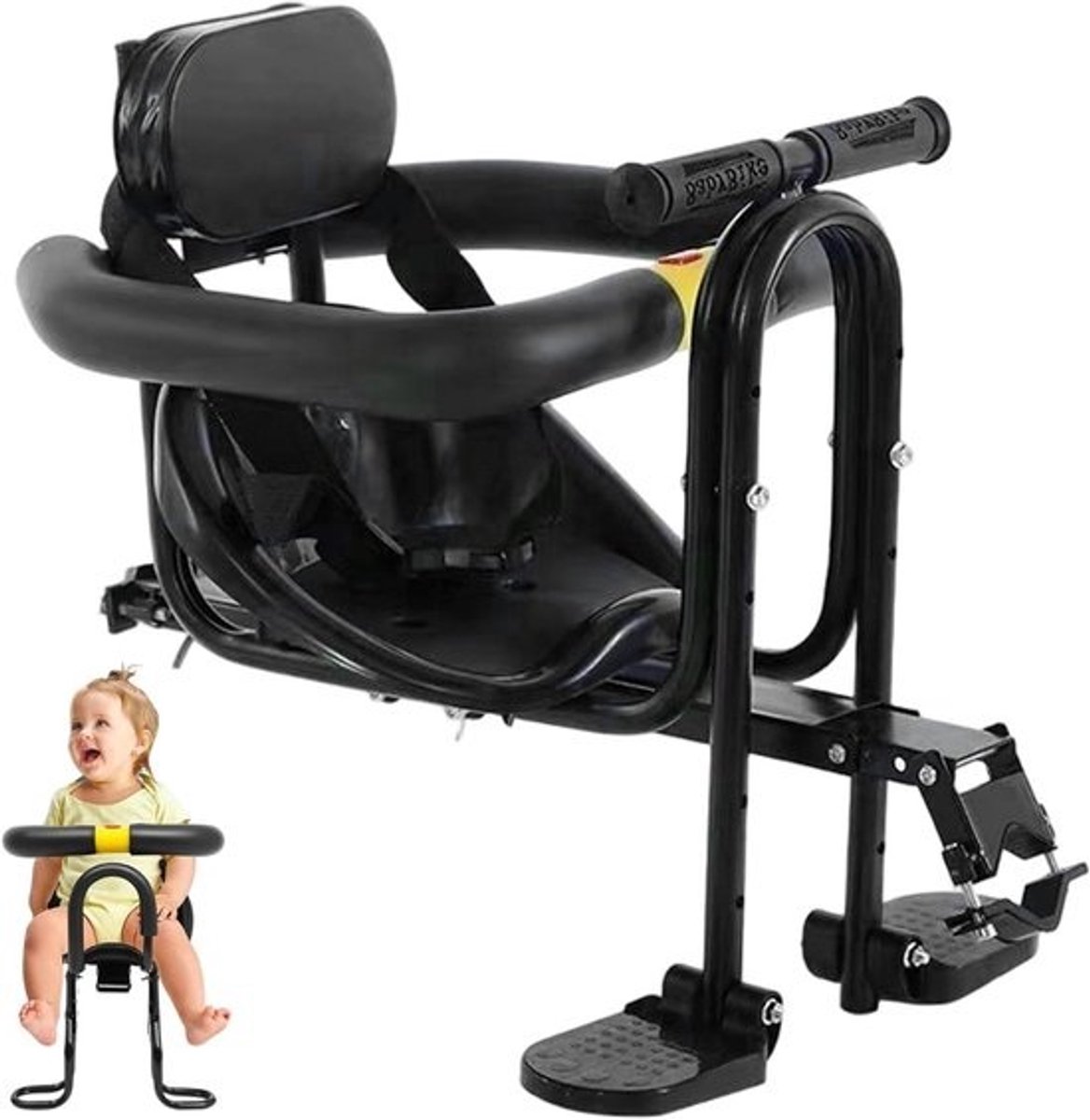Kinderfietsstoeltje - Peuterzitje Fiets - Veilig Fietsen - Voorgemonteerd Handvat - 39 x 33 x 15 cm - Zwart