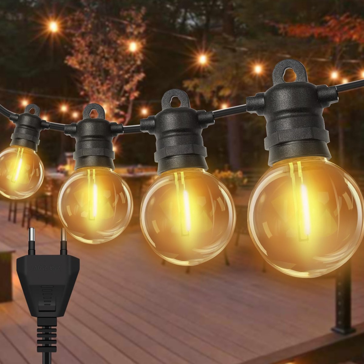 Lichtsnoer 6m - 10+1 Lampen G40 - IP65 Waterdicht - Warmwit - Binnen en Buiten