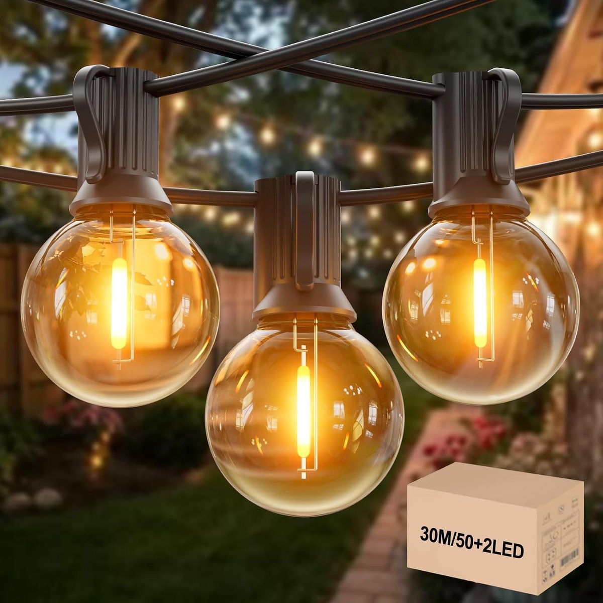 Lichtsnoer 300m - 50+2 Lampen G40 - Met Stekker - IP45 Waterdicht - Warmwit - Voor Buiten