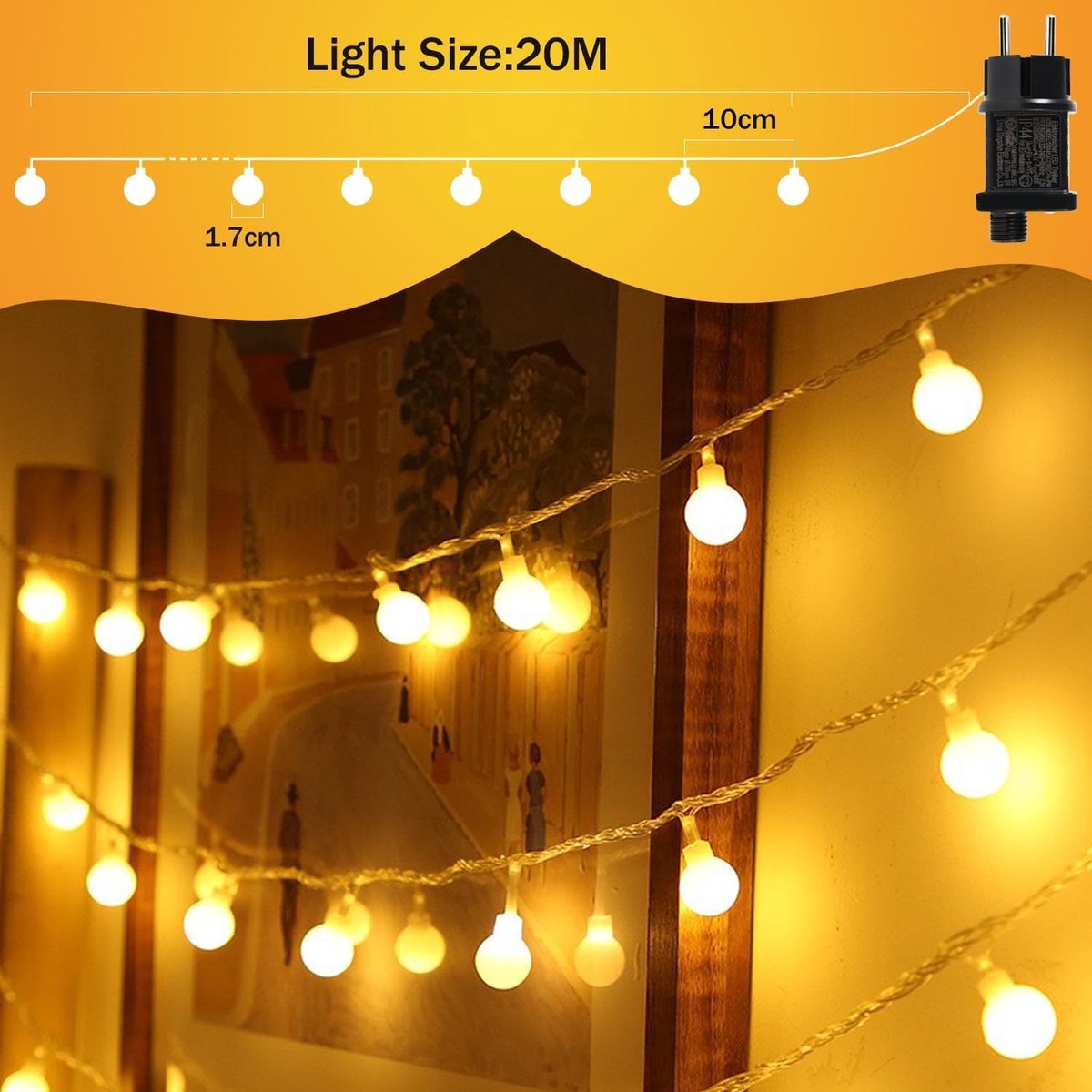 Lichtsnoer 20m - 150 LED - Met Stekker - IP45 Waterdicht - 8 Standen - Warmwit - Kerst