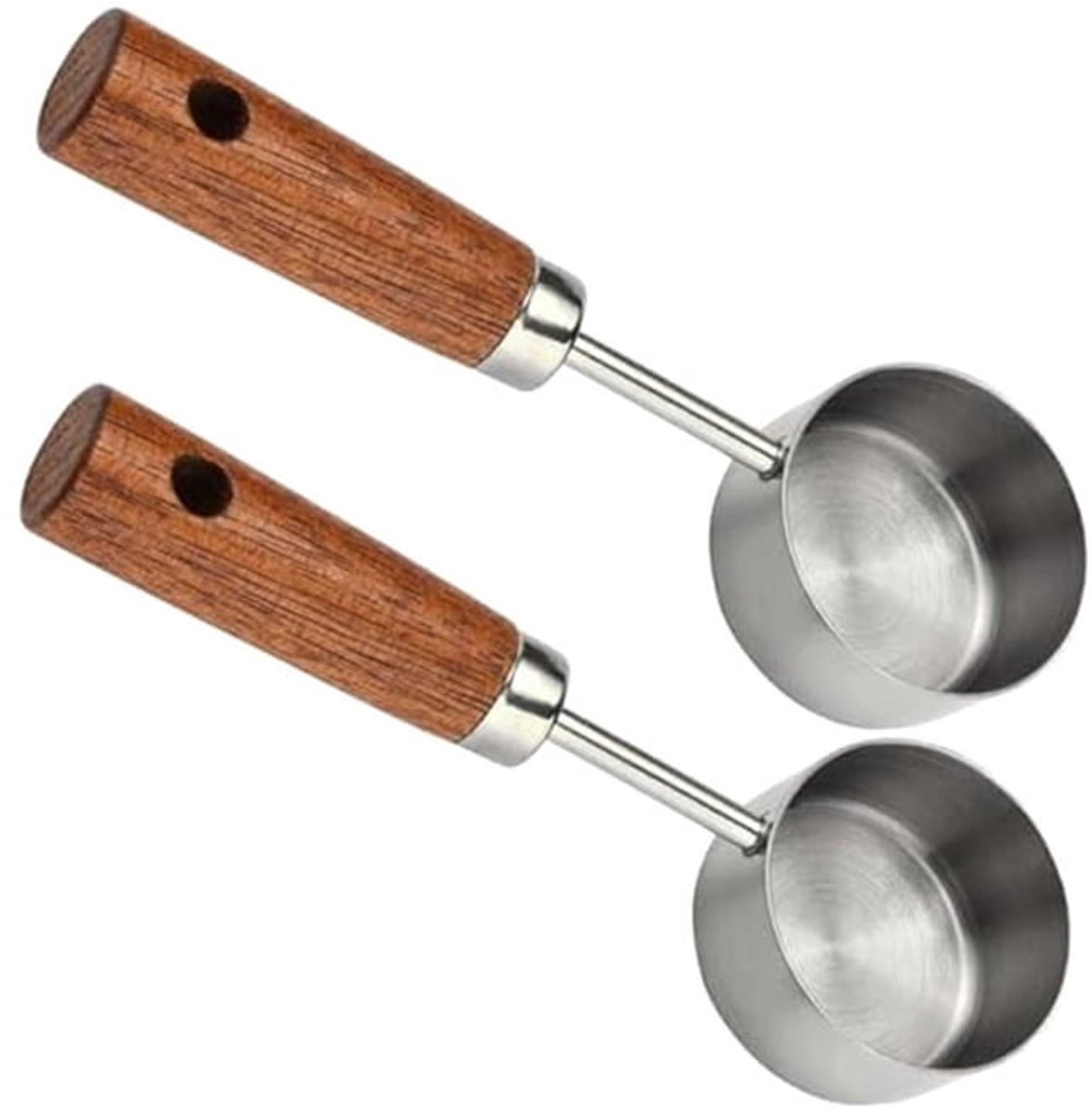 Koffieschepje – 15 ml – RVS Maatlepel met Houten Handvat – Voor Espresso, Filterkoffie en Koffie Doseren – Keukenaccessoire – Zilverkleurig – 2 Stuks