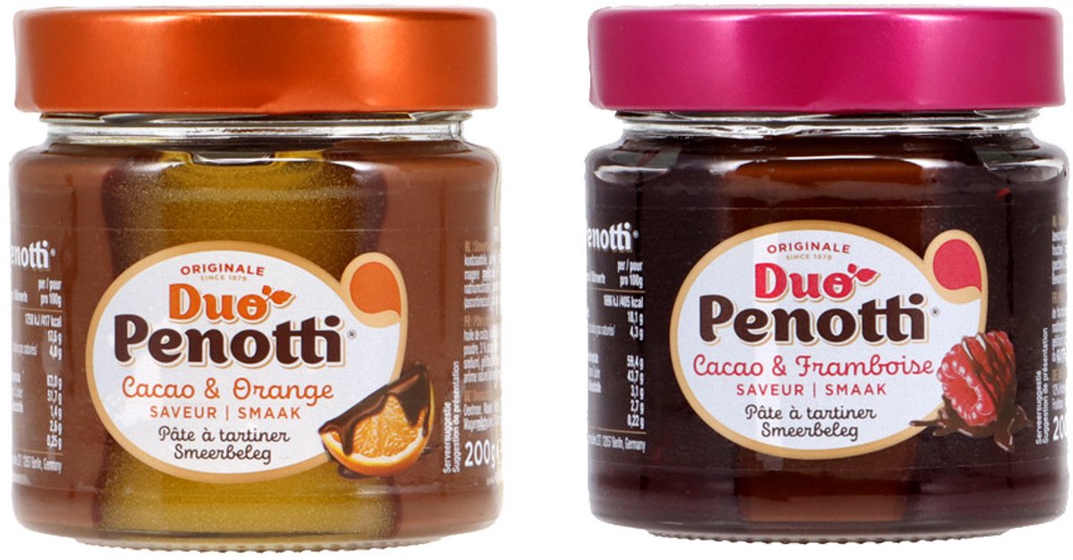 Penotti Duo Cacao & Sinaasappel & Framboos - Mixverpakking - Chocoladepasta - 400g (2x200g)