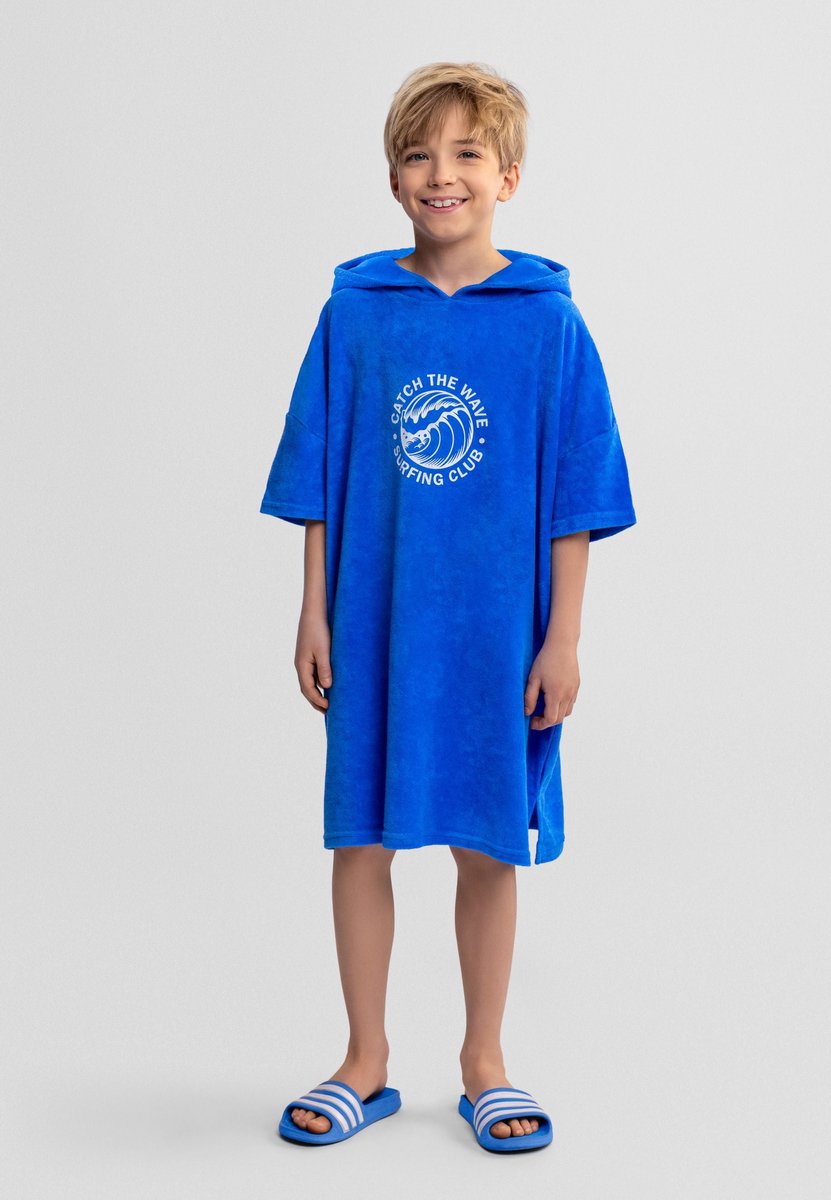 Minoti badponcho met capuchon jongens - blauw badstof