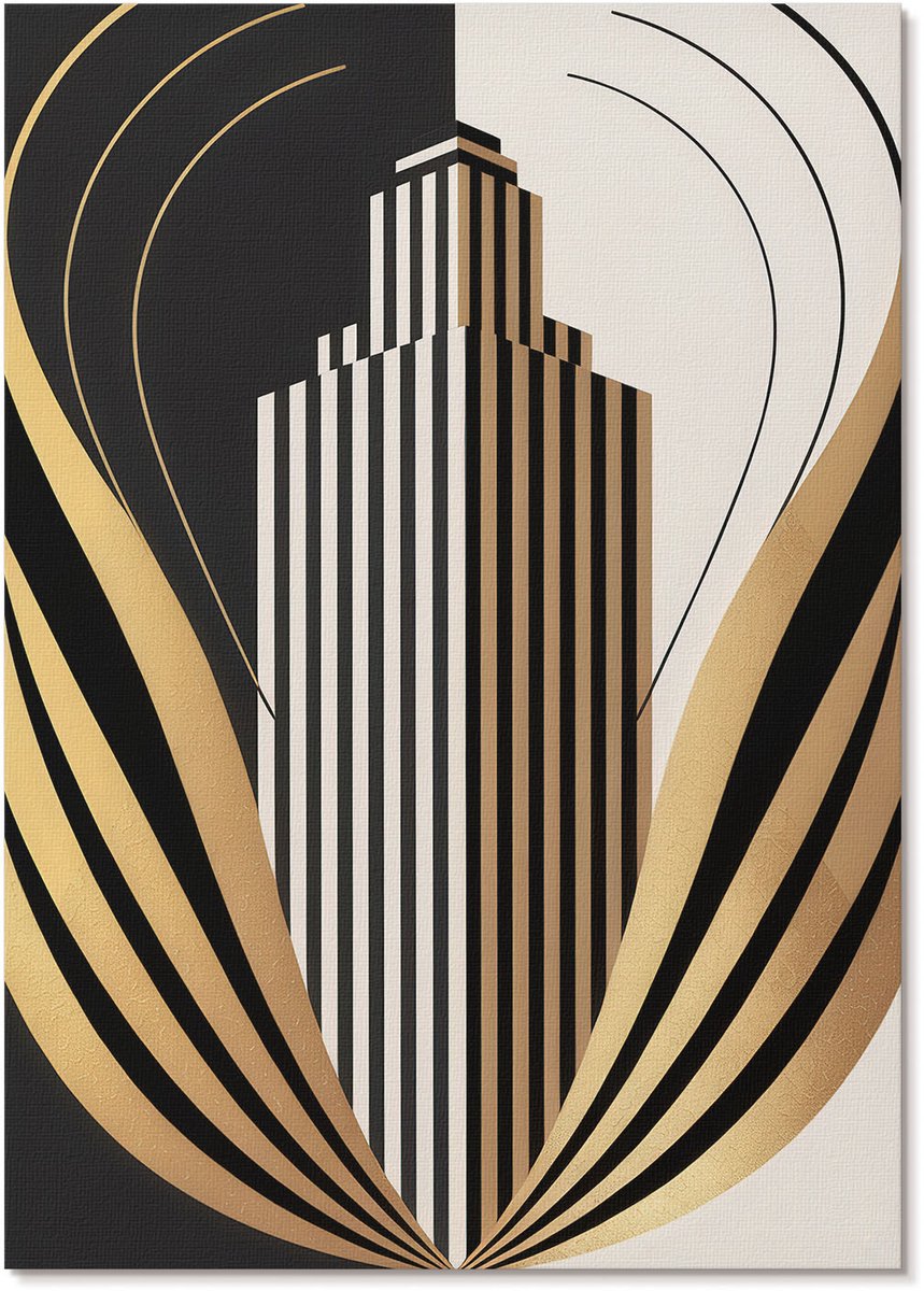 Tulup Polycanvas Wandposter - Art Deco, Illustratie - A4 - Zwart Poster - Rechthoek - Wandkunstwerk - Woonkamer, Slaapkamer, Kantoor - Art deco