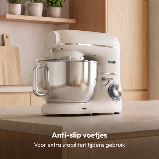 Fentic Keukenmachine - 2000W - Keukenrobot - Incl. Pastaroller en extra accessoires - 6,2L Mengkom - Foodprocessor - Pastamachine - Beige — afbeelding 5