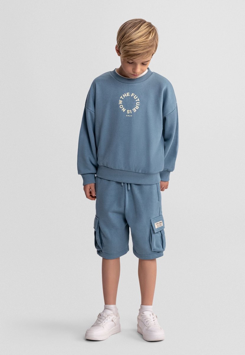 Minoti kleding set jongens sweater en cargo shorts - katoen - grijs