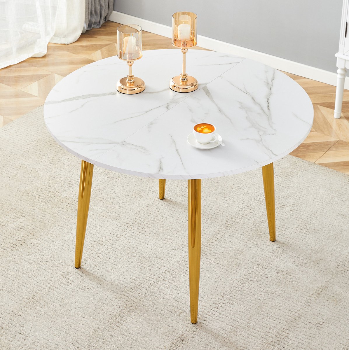 MODENUIT Eettafel - Uitschuifbaar Rond Naar Ovaal - Woonkamer En Eetkamer - MDF En Metaal - 107-137 Cm - Wit