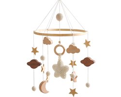 Baby Mobiel -Mobiel Baby Dieren -Hout Handgemaakt- Zachte Visuele Stimulatie - Natuurlijk Vilt Design - Pastel Kleuren Bosdieren -Voor Wieg En Kinderkamer